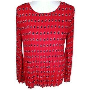 ROSE & OLIVE RED & BLACK HEART PRINTED FLARE SLEEVE BLOUSE SZ.L EUC.
